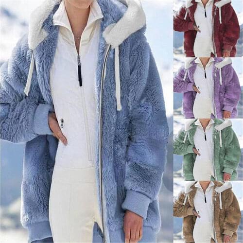 Oversized Sherpa Sweater Women Winter Hooded Cardigan Plus Size 5XL Fluffy Teddy Coat Solid Color Casual Warm Streetwear
