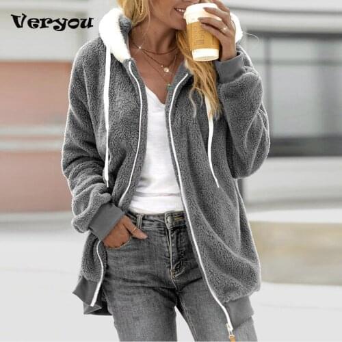 Winter Long Sleeve Hoodie Outerwear Oversize Zipper Jacket Women Fashion Coat Plus Size Long Sleeve Casual Plush Warm Jacket