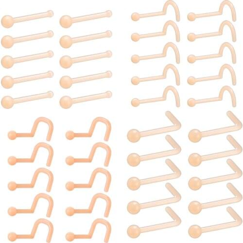 ZS 10pcs Acrylic Nose Studs And Rings Set Plastic Invisible Nose Piercing Stund Rings Transparent Nose Piercing Septum Jewelry