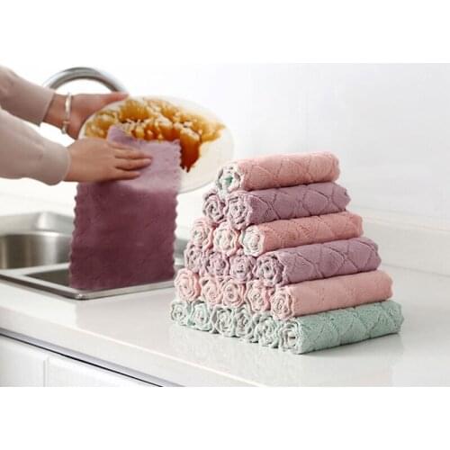 1/8PCS Kitchen Microfiber Non-stick Oil Towel Household Absorbent Dish Washing Cloth Double-layer Dishcloth Cleaning Wiping Rags