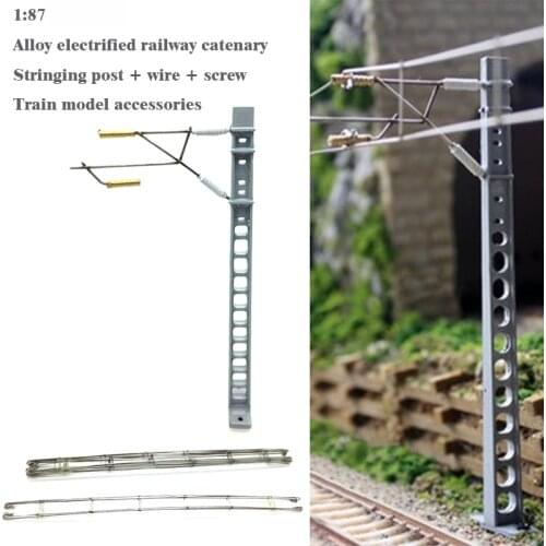 1:87 HO ratio Alloy electrified railway catenary Stringing post + wire + screw Train model accessories