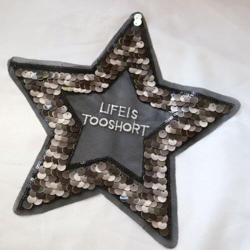 1pc sew on star sequins Patches for Clothes Embroidery net bottom stars parches Applique Decoration patch