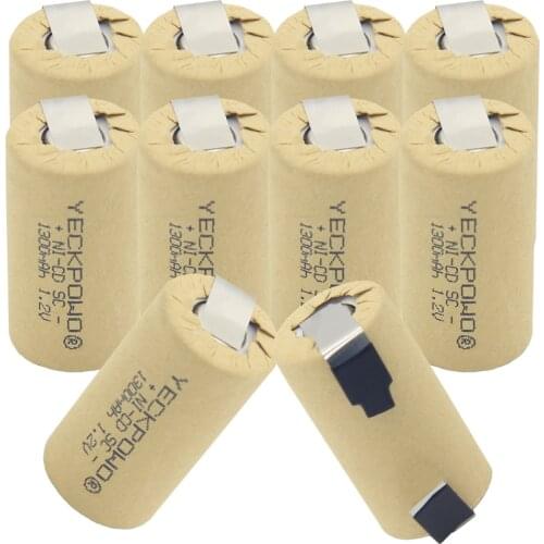 10 pcs 1300mAh NICD SC batteries 1.2V sub C battery real capacity guaranteed for power tools nickel sheets for screwdrivers