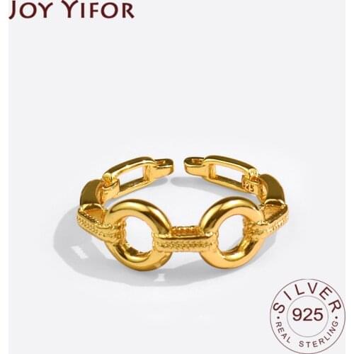 100% 925 Sterling Silver Ring For Women Chain Hollowout Gold Color INS Minimalist Irregular Fine Jewelry Bijoux Birthday Gift