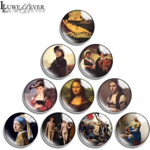 12mm 14mm 16mm 20mm 25mm 30mm 635 Famous Oil Painting Mix Round Glass Cabochon Jewelry Finding 18mm Snap Button Charm Bracelet