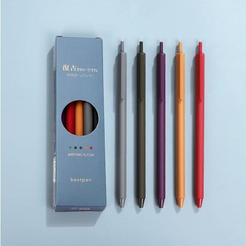 5pcs/set 0.5mm Retro Gel Pen Set Creative Ballpoint Gel Pen for Journaling School Supplies