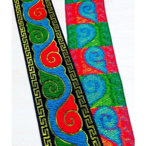 5cm 2' Red Blue Moire Great Wal Trim Stage Lace Costume Handmade Curtain Laciness National Jacquard Ribbon Garment Woven Webbing