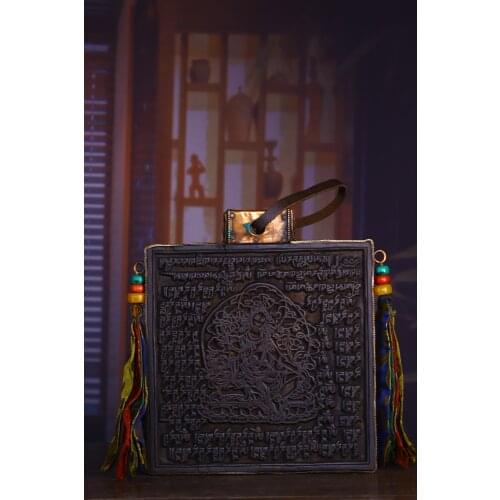 8"Tibet Temple Collection Old Bodhi Hand made Engraved Inlaid sutra Green Tara Bodhisattva Buddha Thangka Amulet Town House