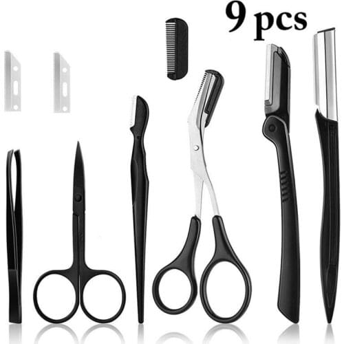 9PCS Kapmore Eyebrow Kit Universal Stainless Steel Eyebrow Grooming Set Eyebrow Scissors Eyebrow Trimmer Tool