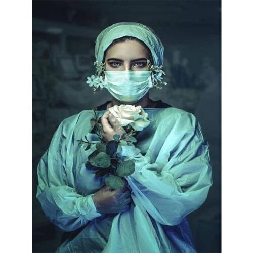 5D DIY Nurse, Doctor Holding White Rose Angel Diamond Painting Full Drill Embroidery Cross Stitch Mosaic Craft Home Decor Gift