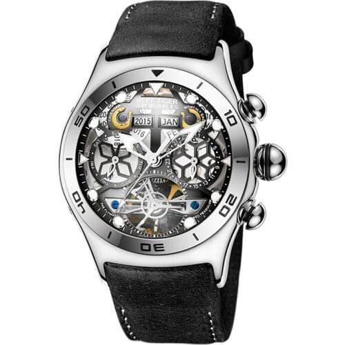 Reef Tiger Aurora Serier RGA703 Men Fashion Multifunction Concept Dial Automatic Mechanical Wrist Watch With Year Month Calendar
