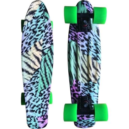 CHI YUAN Colored Leopard Graphic Printed Mini Cruiser Plastic Skateboard 22" X 6" Retro Longboard Skate Long Board