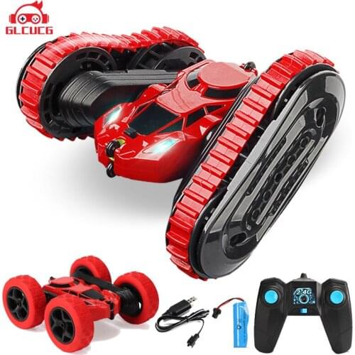 GLCUCG 2.4Ghz 4CH 1:16 RC Stunt Double Side Deformation Crawler Car 360Rotating RC Vehicle Toys With LED Light