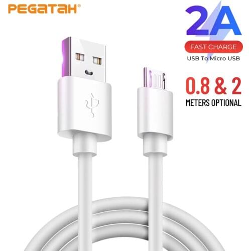 Micro USB cable 2A 0.8m/2m fast charging data cable, suitable for Android mobile phone data synchronization fast charging cable