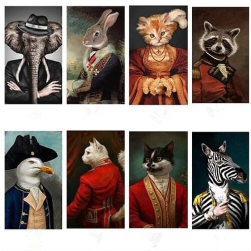 Nordic Rabbit Cat Animal Head Vintage Big Canvas Painting Art Posters and Prints Wall Picture for Living Room Cuadros