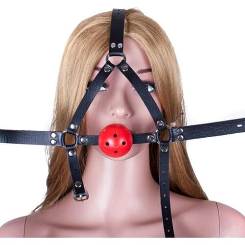 44mm Ball Gag Open Mouth Gag PU Leather Head Harness Bondage Restraint Hollow Gag Adult Games BDSM Sex Toys for Couples Women