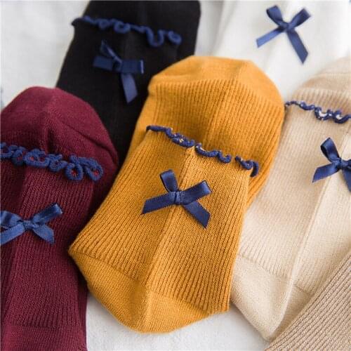 Girls Summer Cotton Socks Set Back Bowknot Ruffle Curl Hem Lolita Cute Women Students Footwear Chic Pack