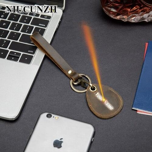 NIUCUNZH Engraved Keychian Wallet Women Men Real Leather Access Card Cover Car Keys Wallet Clip Ring Handmade Accessories 7413