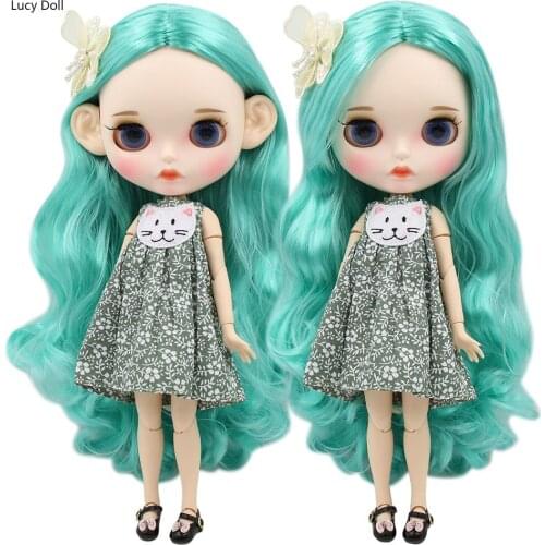ICY Factory Blythee Doll 1/6 Bjd White Skin Joint Body Mint Hair, New Matte Face Carved Lips With Eyebrow Customized Face 30cm