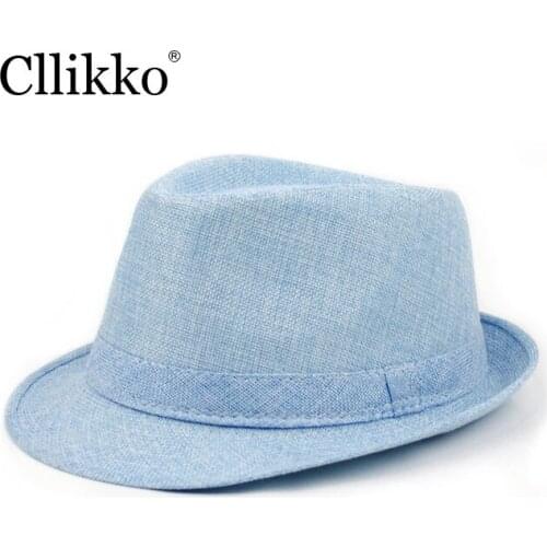 Cllikko summer Hat For Men Summer Beach Cap Sun Hat men Panama Straw Male Gangster Trilby Fashion Sun Visor Cap