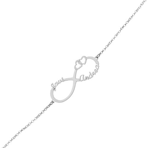 Minosilver personalized infinity bracelet with names and hearts of 925 sterling silver the perfect gift for a special woman