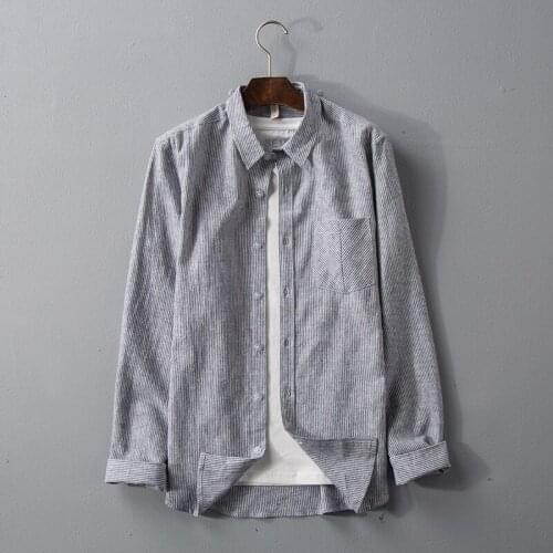 Mens Linen Striped Shirt 2020 Autumn New Fashion Casual Social Shirts Male Brand Clothes 4 Colors