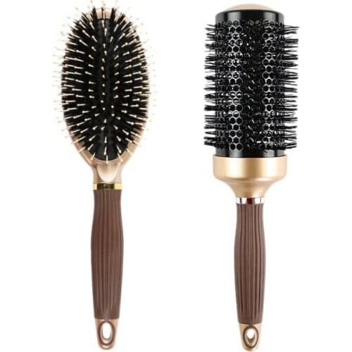 Natural Bristles Hair Brush Anti-Static Hair Scalp Massage Comb Curl Straight Styling Tool