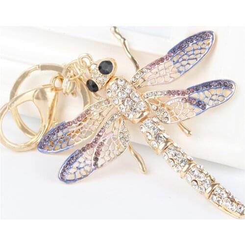 New Dragonfly Pendant Charm Rhinestone Crystal Purse Bag Keyring Key Chain Accessories Wedding Party Gift