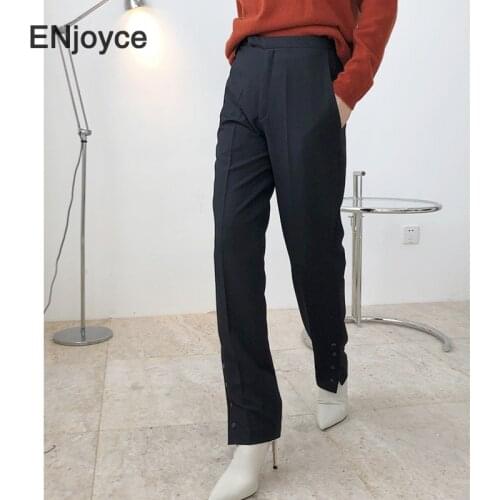 2021 Spring New Black High Waisted Straight Trousers Women Muti-Buttons Office Modern Ladies Casual Pants Female Slim Fit Pants