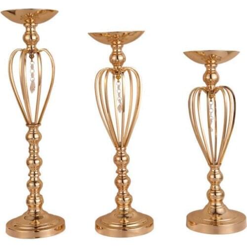 Wedding Ceremony Prop Candle Holder Golden Electroplate Flower Stands Support Crown Vase Stage Main Table Decorate SN2192