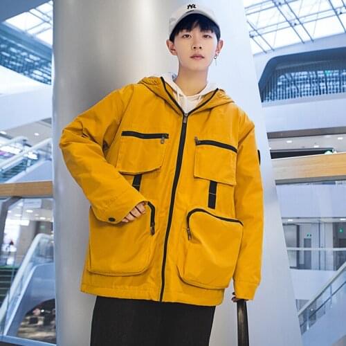 Harbor wind New Pattern More Pocket Work Loose Coat Winter Leisure Time Thickening Lamb Hair Cotton-padded Clothes Mens wear