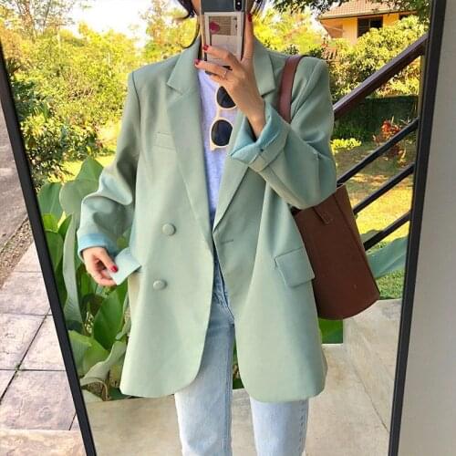 Spring Autumn Fashion Suit Jacket Full Sleeve Chic Loose Light Green Women Blazer Summer One Button Female Outwear Blaser Femme
