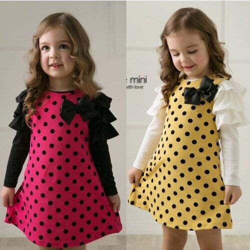 Polka Dot Girls Dresses Jumpers Long Sleeve Blouse Princess Childrens Dress Kids One-Piece Clothes 100% Cotton