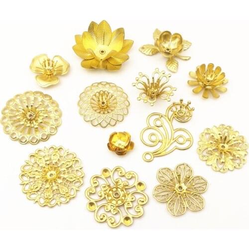 SIXTY TOWFISH 10 pieces/lot Original Color Brass Flowers Slice Jewelry Charms DIY Accessory Findings Filigree Charms