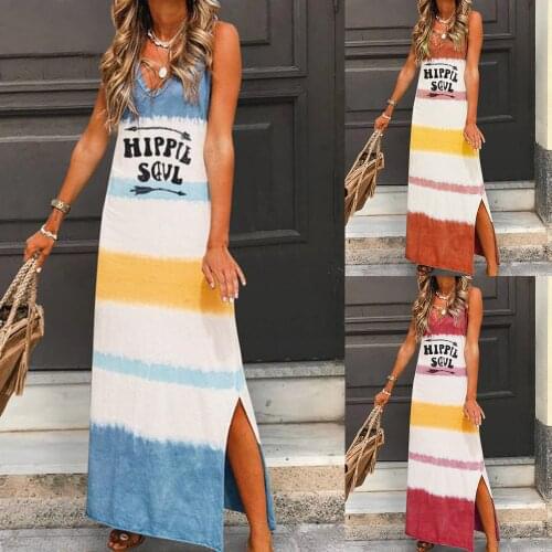 Factory Outlet 2021 Summer Womens New Striped Dress Loose Casual Sleeveless V-neck Printed Dress