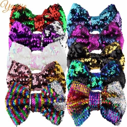 Rainbow Reversible bows 2021 Changable Double-Side 5" Glitter Sequin Bow Barrette Kids DIY Hair Accessories Party Hair Clip