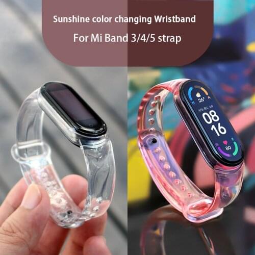 Strap Bracelet For Xiaomi Mi Band 5 4 3 Strap my band belt 5 Silicone Transparent discolor Wrist Strap For MiBand 3 4 Watchband