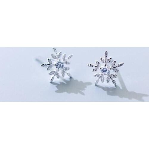 Romantic Cherry Popular Fashion New Exquisite 925 Sterling Silver Jewelry Snowflake Flower Stud Earrings SE596