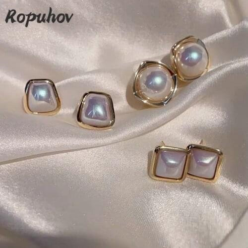 Ropuhov 2021 New Korean Fashion Gift Woman 925 Silver Needle French Pearl Luxury Simple Simple Cool Earrings Bling Wholesale
