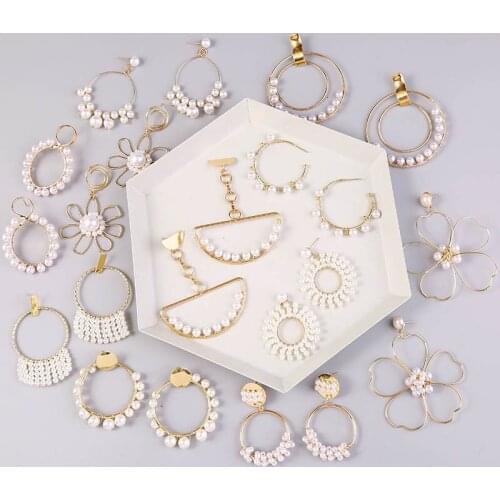 Handmade Simulated Pearl Earrings 2019 For Women Lover Geometric Gold Color Round Drop Dangle Earring Korean Statement Jewelry