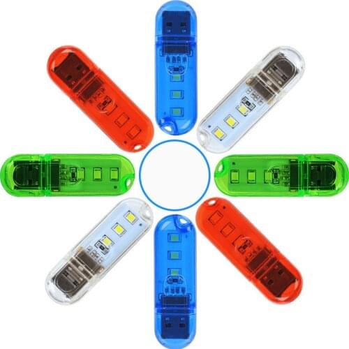 LED USB Night Light Portable U Disk Lamp 3LEDs 0.5W Reading Lamps Colorful Mini Book Lights DC5V Power Bank Powered Camping Bulb