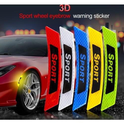 2Pcs/Set Car Reflective Strips Wheel Eyebrow SPORT Car Sticker Creative Anti-Scratch Safety Warning Sticker Car Accessories