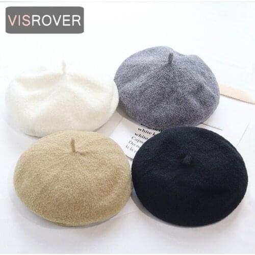 VISROVER 2020 New cute fake sheepskin Beret Solid Autumn Hat Winter Cap Spring top quality Beret Hat Rabbit Beret gift Wholesale