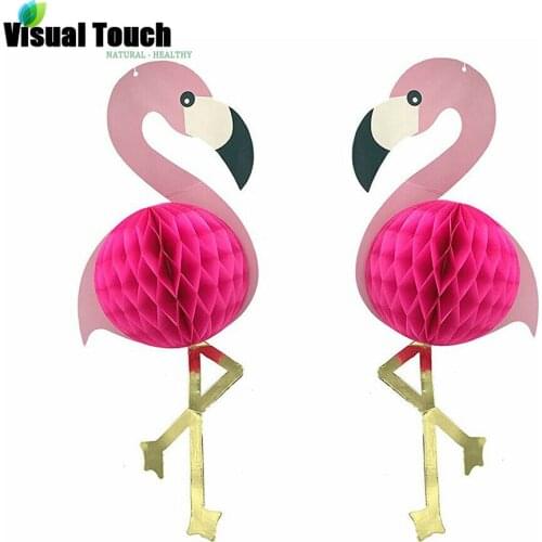 Visual Touch Red Flamingo Honeycomb Ball Paper Pompoms Flower Lantern Ball Tropical Hawaiian Luau Wedding Party Decoration