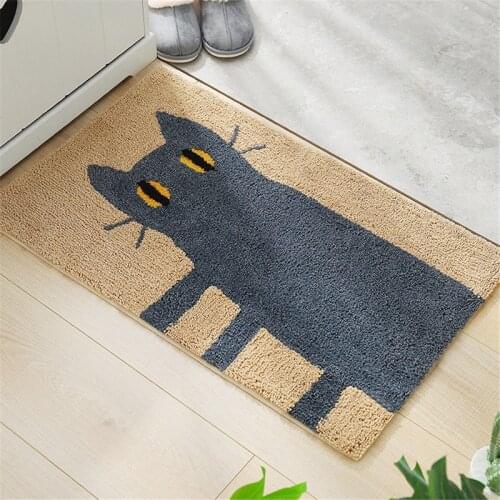 Cartoon Cat Shape Shaggy Door Mats Animal Cat Coral Velvet Carpet Funny Entrance Indoor Floor Mat Non-slip Doormat Soft Rug