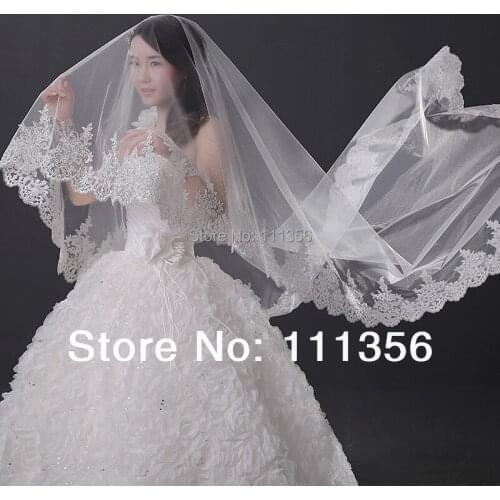High Quality One Layer White Ivory Wedding Dresses Accessories Veils Lace Edge Bridal Voile velo