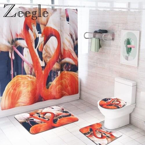 Zeegle 4Pcs Bath Mat Set Waterproof Shower Curtain Anti Slip Toilet Cover Seat Mat Absorbent Toilet Pedestal Rug Foot Floor Rug