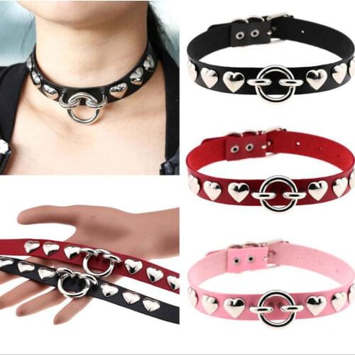 Goth Belt Heart Spike Choker Sexy Collar chain Pu Leather choker belt Necklace women Gothic jewelry wholesale punk jewelry