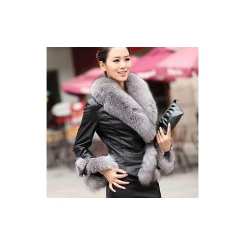 Burst style imitation sheepskin coat coat fox fur collar coat imitation fur coat fur coat women faux fur coat black fur coat