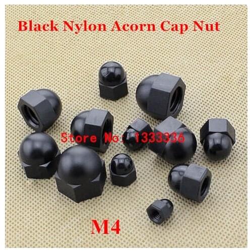 100pcs M4 Black Nylon Hex Acorn Nuts DIN1587 Plastic Hexagon Domed Cap Nut